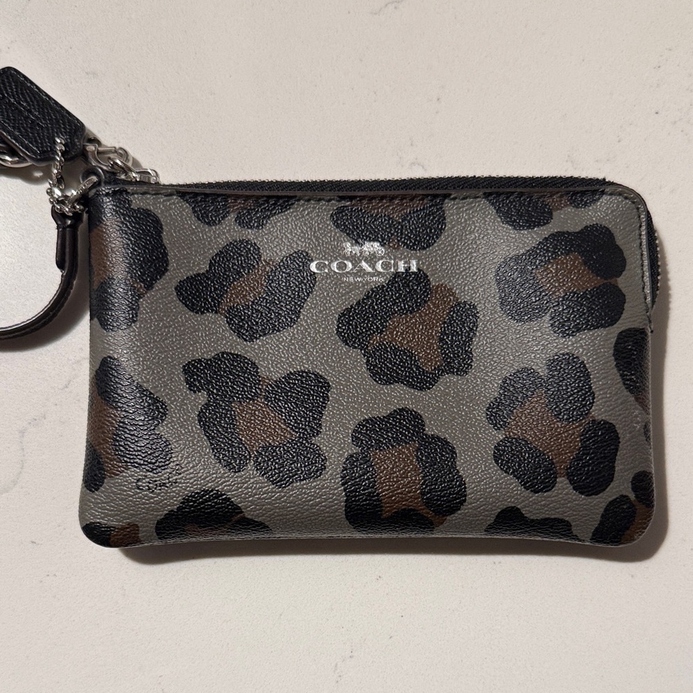Coach Black and Brown Animal Print Wristlet